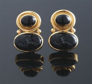 Elizabeth Locke 19K Onyx Intaglio Earrings