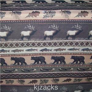  Upholstery and Tapestry Fabric Canoe Elk Fish Bear Frieze