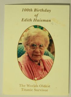 Very RARE 100th Birthday Party Menu Edith Haisman Signed by 2 Titanic