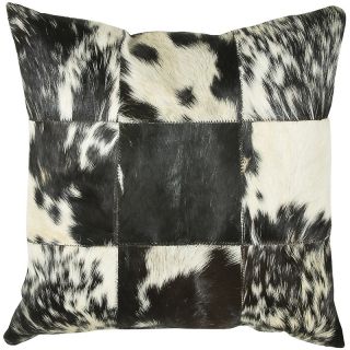 18 x 18 Patchwork Leather Pillow   Black/Off White