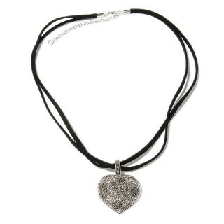  Modern Heart Sterling Silver Pendant with 18 Suede