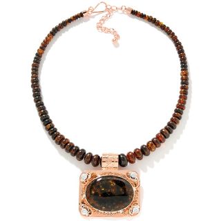 Jay King Oval Amber Pendant and 18 Beaded Necklace