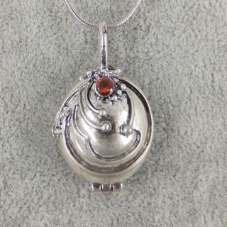 Silver Vampire Elena Red CZ Charm Locket Pendant Necklace