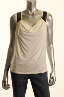 Ellen Tracy New Ivory Embellished Sleeveless Cowl Neck Pullover Top