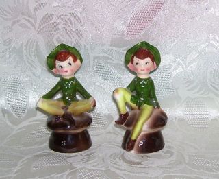 Vintage Enesco Fairy Elf Gnome Salt Pepper Shakers Marked Japan
