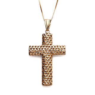 Jewelry® 10K Gold Mesh Cross Pendant with 18 Box Cha