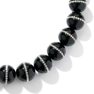  Design Black Agate and Crystal Bead Sterling Silver 19 3/8 Necklace