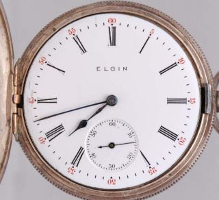 1910 ELGIN Size 16 16s Pocket Watch W/ STERLING SILVER CASE Running 7