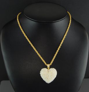 Esposito 24 14kt Yellow Gold EP Rope w White Faux Pearl Heart