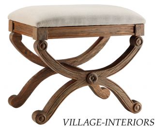  Upholstered Neoclassical Toscane Linen Ottoman Bench Elmwood