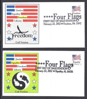 EQUALITY FREEDOM JUSTICE LIBERTY FOREVER STAMPS OF 2012 4 FDCs