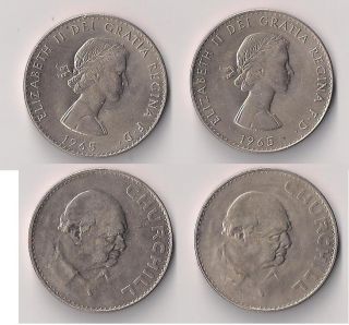 2X 1965 Winston Churchill Elizabeth II Comm Coins