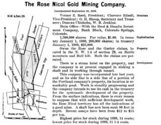 1899 Stock ROSE NICOL Gold Mining Co. CRIPPLE CREEK Colorado VERNER