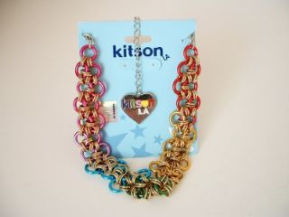 Kitson La Gold Silver Heart Rainbow Chains Necklace