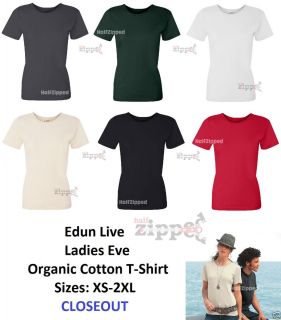 EDUN Live Ladies Eve Organic Cotton T Shirt W7002 XS 2XL CLOSEOUT