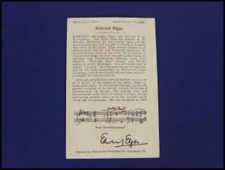 Conducter Edward Elgar T Presser Reward Card Birthplace Music 1946