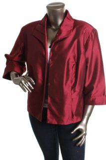 Dana Kay New Red Shimmer Slub Pull on Cuffed Elbow Sleeve Jacket Top