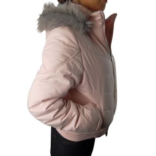 Ladies Elle Jacket Bomber Coat Womens Pink Padded Fur Detachable Hood