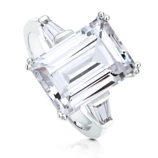 Sterling Silver 925 Emerald Cut CZ Solitaire Ring Sz 7