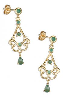  Sterling Silver 18K Vermeil Gold Plate Genuine Emerald Earrings