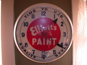 Vintage Elliots Paint Lighted Advertising Wall Clock
