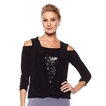 slinky brand 34 sleeve sequin panel twofer blouse d 20120927103433403