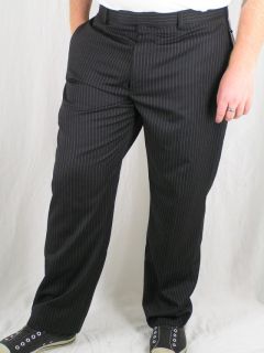 Perry Ellis Charcoal Gray Pinstripe Flat Front Pant Polyester Rayon