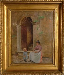 EMILIE MUNDT FRANCOLI ITALY 1912 LADY CHILD LISTED OIL PAINTING