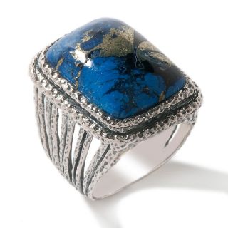 Compressed Blue Turquoise Rectangular Sterling Silver Ring