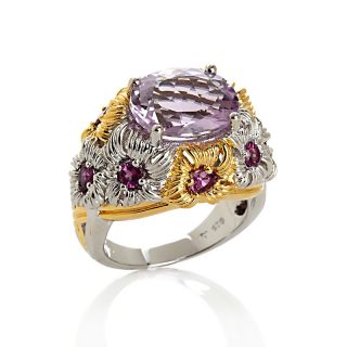 38ct Pink Amethyst and Raspberry Rhodolite 2 Tone Flower Ring at