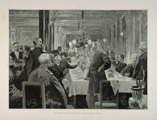 1895 New Years Dinner General Dressel German Engraving   ORIGINAL