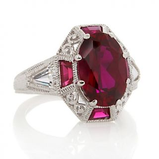 Xavier 4.6ct Created Ruby Oval and Baguette Octagonal Frame Ring