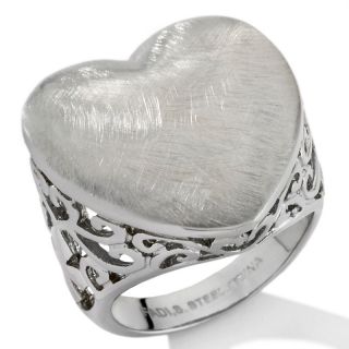 Stately Steel Stately Steel Brushed Heart Ring with Filigree Cutouts