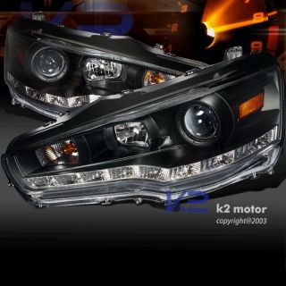  MITSUBISHI LANCER R8 STYLE LED DRL PROJECTOR BLACK HEADLIGHTS EVO X 10