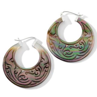 Designs by Turia Carved Tahitian Shell Sterling Silver Hoop Earrings