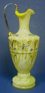 Pair of Bohemian Enameled Gilded Spatter Glass Ewers