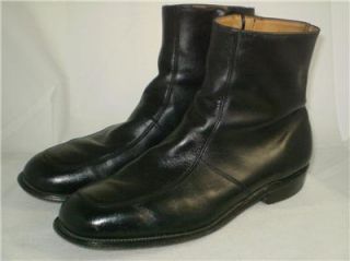 Vtg Ankle Zip Dress Boots Black Leather USA 11 5 EE