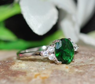2ct Created Oval Emerald Diamonds WGP Ring UK Size L US 6