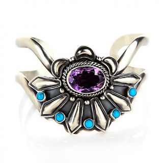 Chaco Canyon Couture Amethyst and Turquoise Fan Shaped Sterling Silver