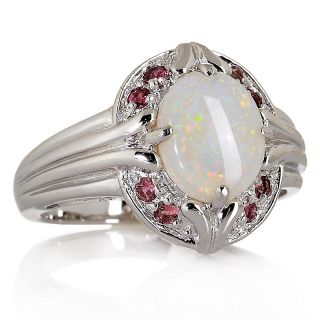 Victoria Wieck Oval Opal and Pink Tourmaline Frame Ring