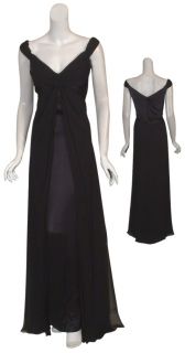 Melinda Eng Timeless Black Silk Pleated Off Shoulder Evening Gown