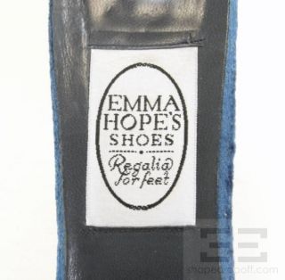 Emma Hopes Shoes Blue Velvet Silver Pink Embroidered Slide Heels Size