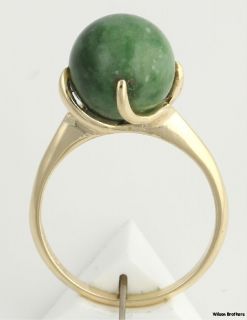 Solitaire Genuine 10mm Nephrite Jade Cocktail Ring   14k Yellow Gold