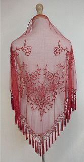 Exotic Red Beaded Georgette Shawl Hip Scarf