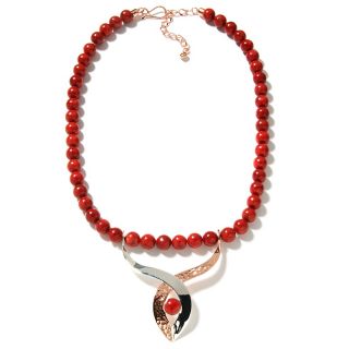 Jay King Red Coral Copper and Sterling Silver Drop Necklace