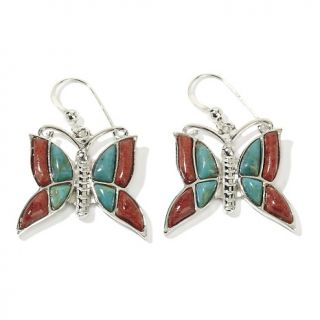 Jay King Turquoise and Coral Inlay Butterfly Sterling Silver Earrin