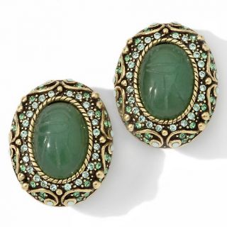 Heidi Daus Sparkling Scarab Carved Green Agate Oval Earrings