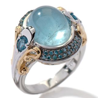 Milky Aquamarine, Blue Topaz and Blue Diamond Ring