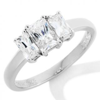 Absolute Emerald Cut 3 Stone Stepped Ring