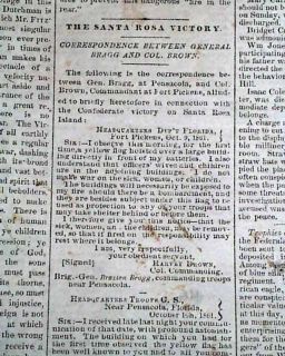 Confederate Newspaper Battle of Santa Rosa Island Florida 1861 Civil